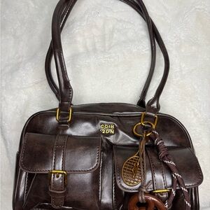 Brown vintage Faux Leather double pocket purse